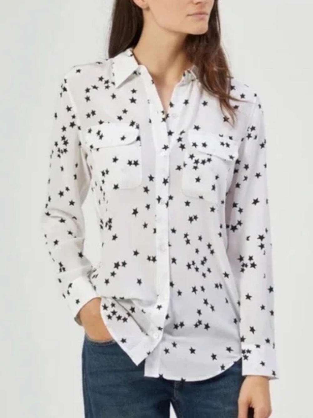 Equipment Slim Signature Starry Night Silk Shirt White Top Blouse Women’s XS